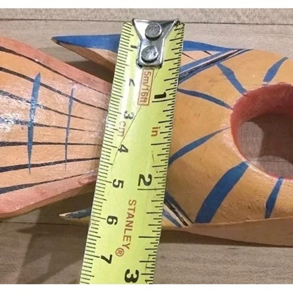 VTG Hand Painted Carved Wooden Tropical‎ Fish Sea Napkin Holders Rings Set of 8